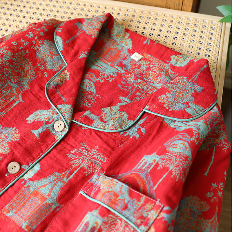 Ensemble de vêtements d'intérieur en jacquard de coton double fil avec motif arbre