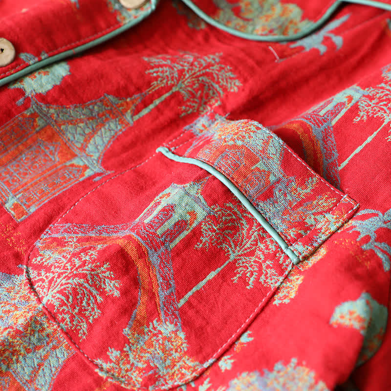 Ensemble de vêtements d'intérieur en jacquard de coton double fil avec motif arbre