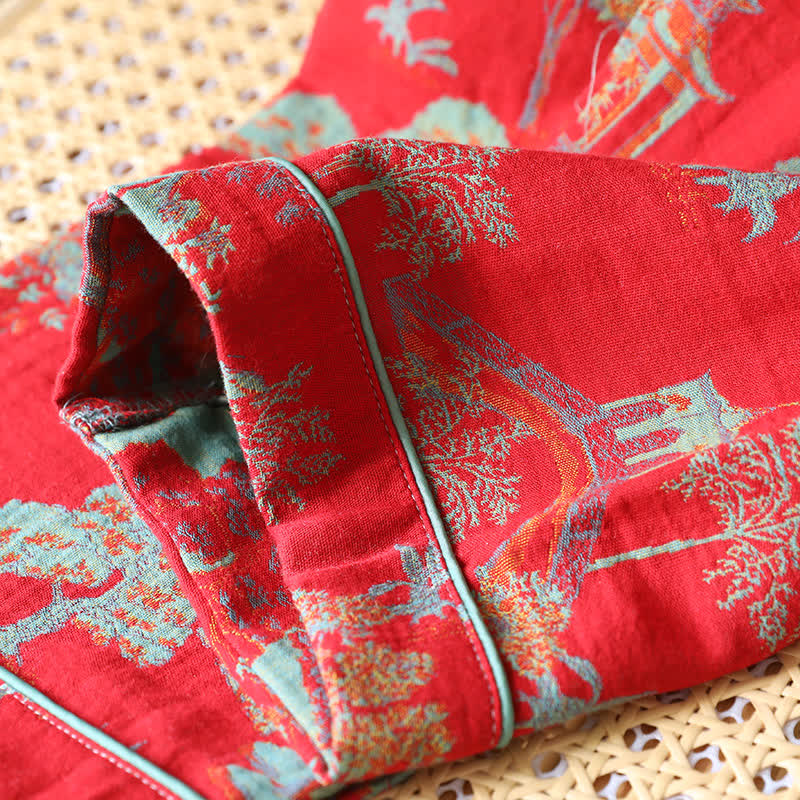 Ensemble de vêtements d'intérieur en jacquard de coton double fil avec motif arbre