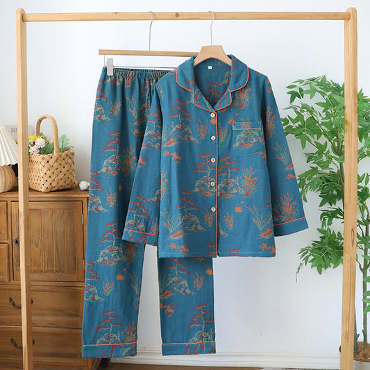 Ensemble de vêtements d'intérieur en jacquard de coton double fil à motif botanique