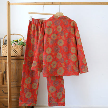 Ensemble de vêtements d'intérieur en pur coton jacquard teint en fil avec motif pivoine