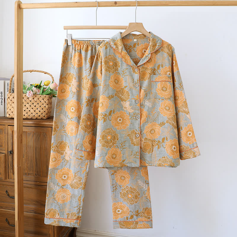 Ensemble de vêtements d'intérieur en pur coton jacquard teint en fil avec motif pivoine