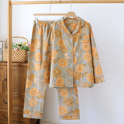 Ensemble de vêtements d'intérieur en pur coton jacquard teint en fil avec motif pivoine