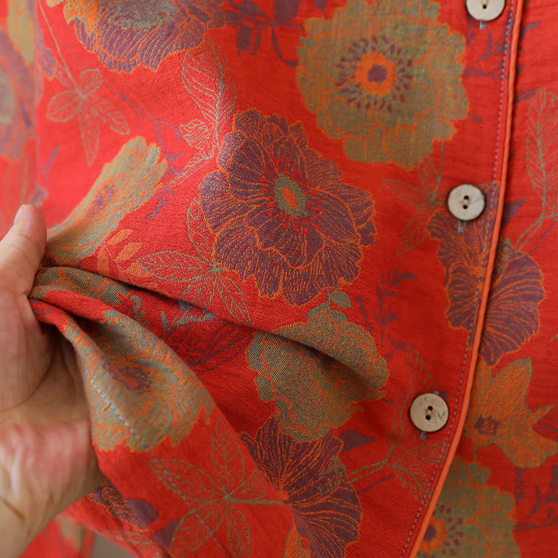 Ensemble de vêtements d'intérieur en pur coton jacquard teint en fil avec motif pivoine
