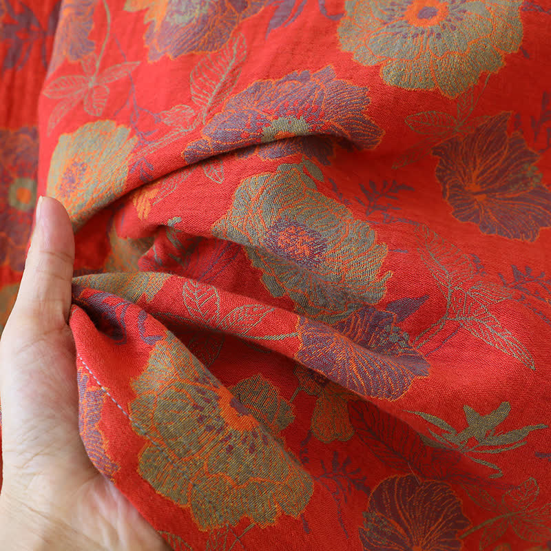 Ensemble de vêtements d'intérieur en pur coton jacquard teint en fil avec motif pivoine