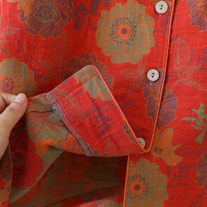 Ensemble de vêtements d'intérieur en pur coton jacquard teint en fil avec motif pivoine
