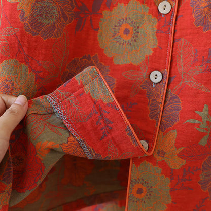 Ensemble de vêtements d'intérieur en pur coton jacquard teint en fil avec motif pivoine