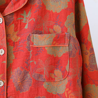 Ensemble de vêtements d'intérieur en pur coton jacquard teint en fil avec motif pivoine