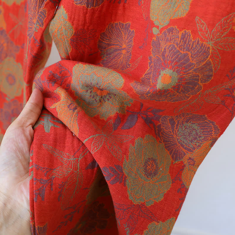 Ensemble de vêtements d'intérieur en pur coton jacquard teint en fil avec motif pivoine