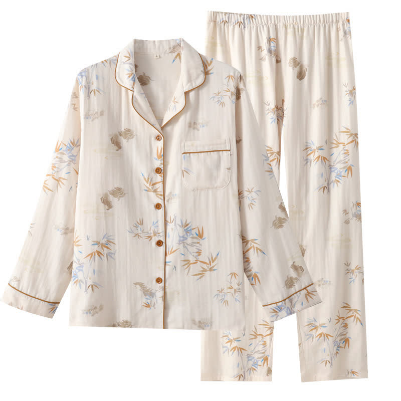 Ensemble de vêtements d'intérieur à manches longues en gaze de coton de bambou
