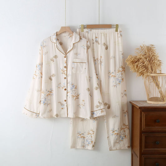 Ensemble de vêtements d'intérieur à manches longues en gaze de coton de bambou