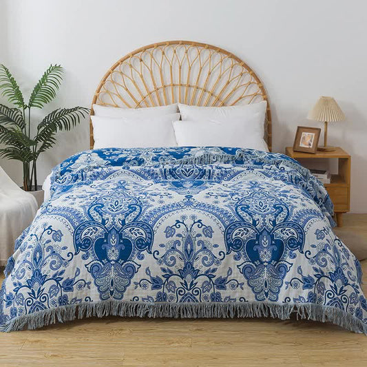 Couette en gaze de coton avec pompons de style bohème