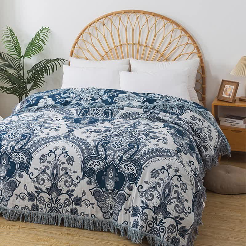 Couette en gaze de coton avec pompons de style bohème