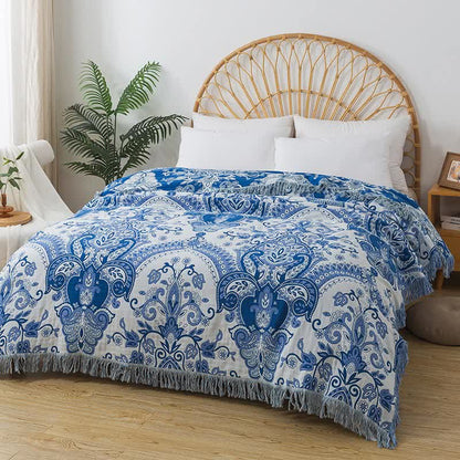 Couette en gaze de coton avec pompons de style bohème