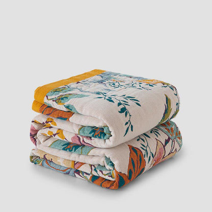 Couette réversible en gaze de coton avec un motif floral rustique