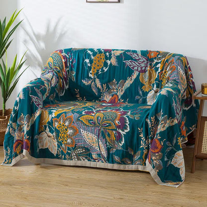 Couette réversible en gaze de coton avec un motif floral rustique