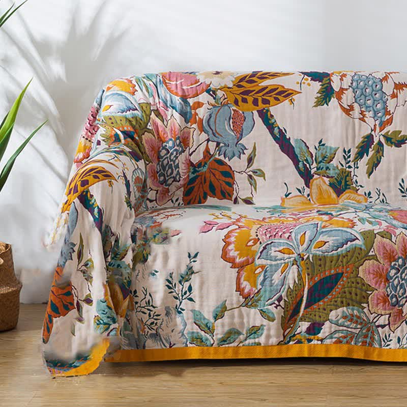 Couette réversible en gaze de coton avec un motif floral rustique