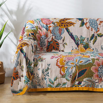 Couette réversible en gaze de coton avec un motif floral rustique