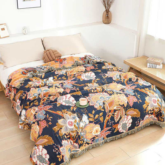 Couette réversible en gaze de coton avec branches de vigne de style vintage