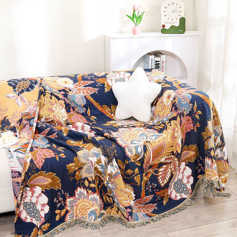 Couette réversible en gaze de coton avec branches de vigne de style vintage