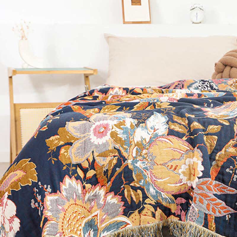Couette réversible en gaze de coton avec branches de vigne de style vintage