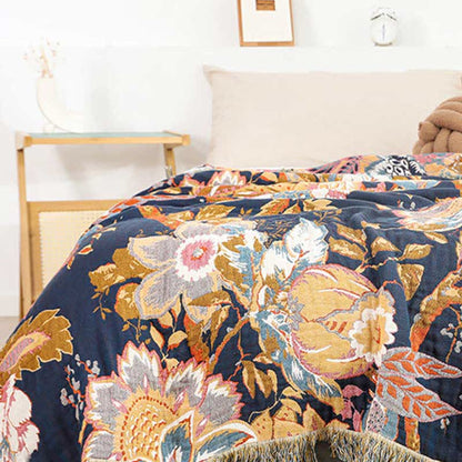Couette réversible en gaze de coton avec branches de vigne de style vintage