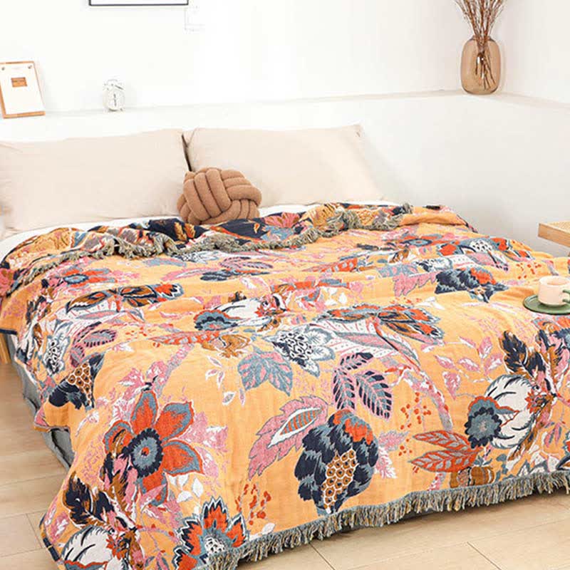 Couette réversible en gaze de coton avec branches de vigne de style vintage
