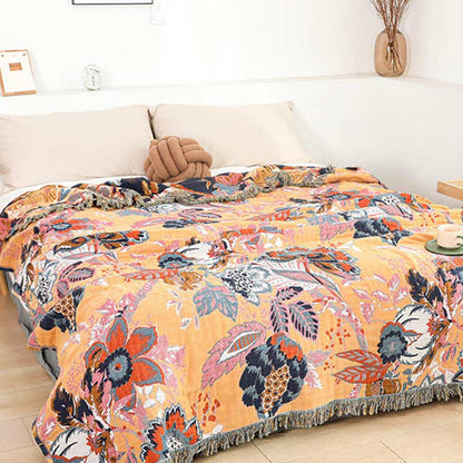 Couette réversible en gaze de coton avec branches de vigne de style vintage