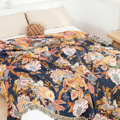 Couette réversible en gaze de coton avec branches de vigne de style vintage