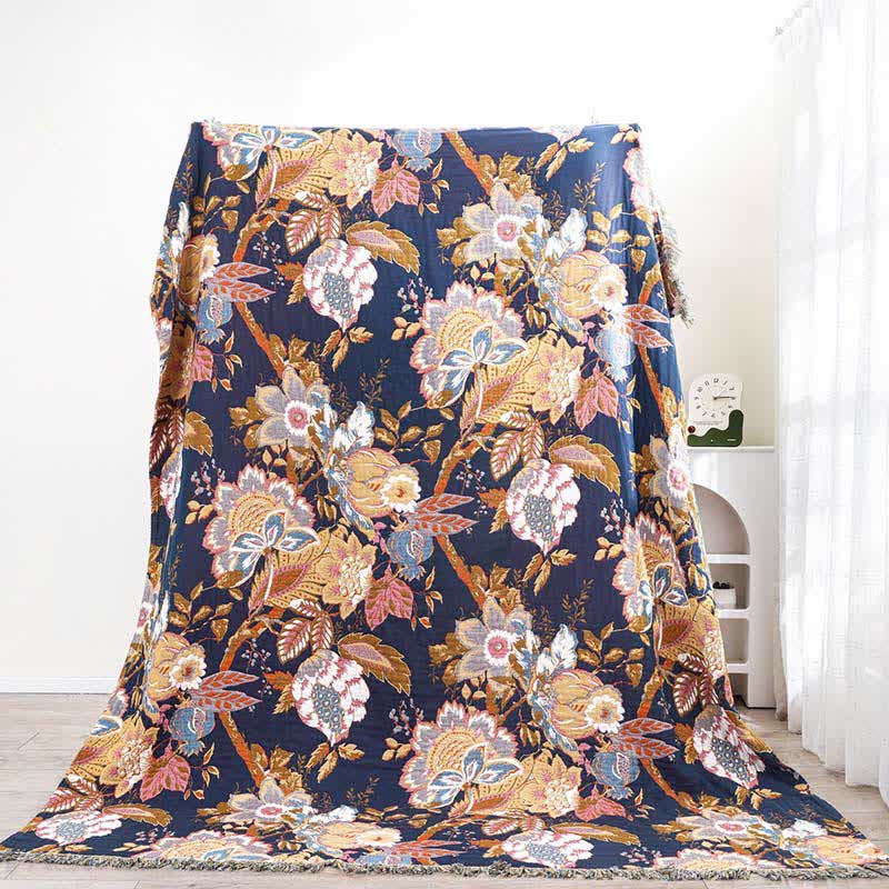 Couette réversible en gaze de coton avec branches de vigne de style vintage