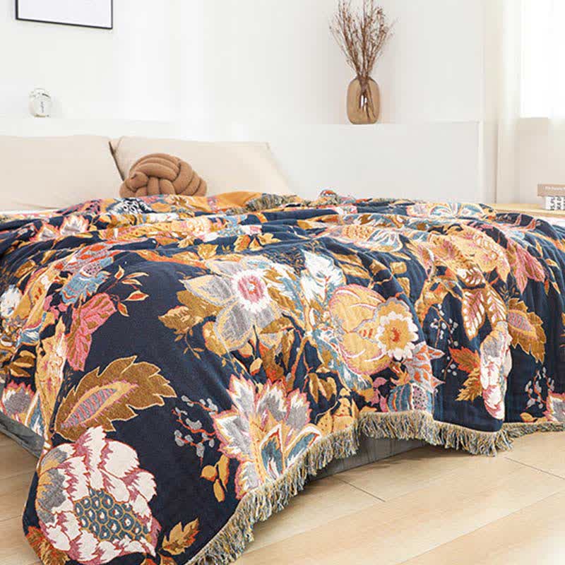 Couette réversible en gaze de coton avec branches de vigne de style vintage