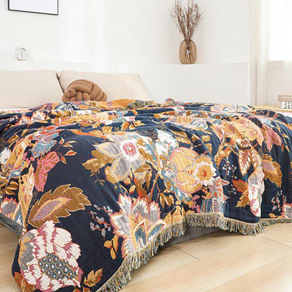 Couette réversible en gaze de coton avec branches de vigne de style vintage