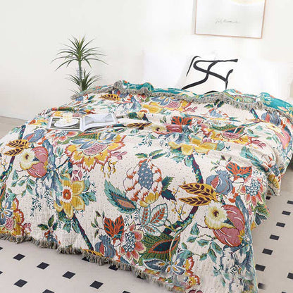 Couette réversible en gaze de coton avec branches de vigne de style vintage