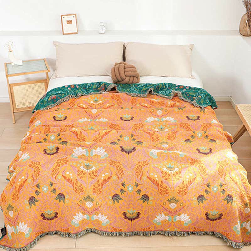 Couette réversible en gaze de coton avec pompons floraux