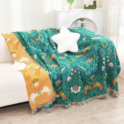 Couette réversible en gaze de coton avec pompons floraux