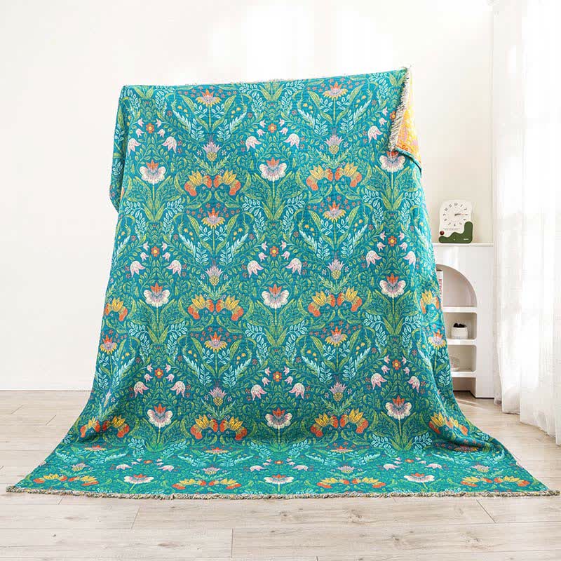 Couette réversible en gaze de coton avec pompons floraux