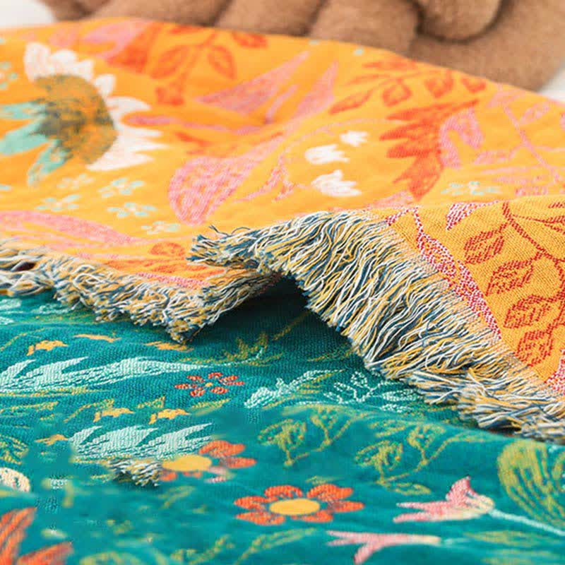 Couette réversible en gaze de coton avec pompons floraux