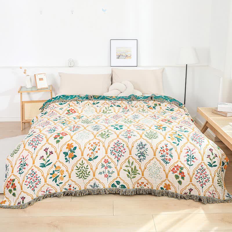 Couette réversible en gaze de coton à motif losanges et fleurs