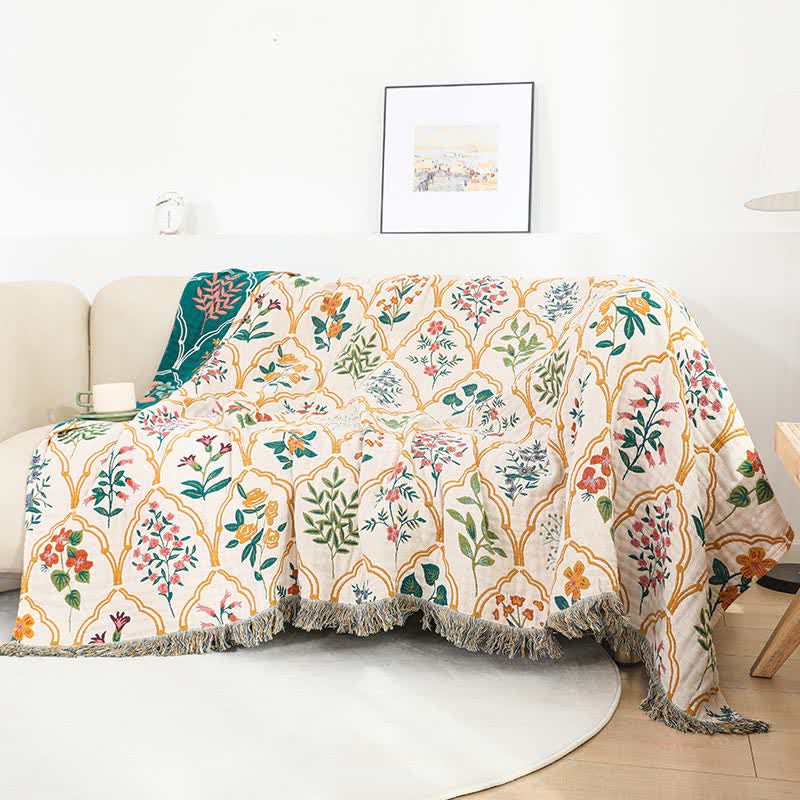 Couette réversible en gaze de coton à motif losanges et fleurs
