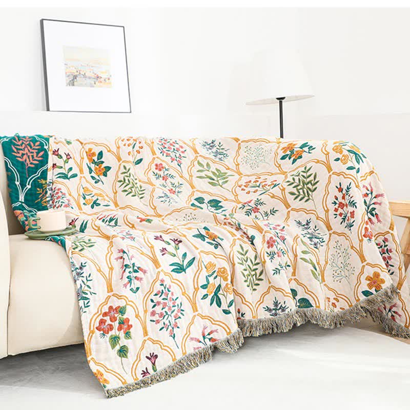 Couette réversible en gaze de coton à motif losanges et fleurs