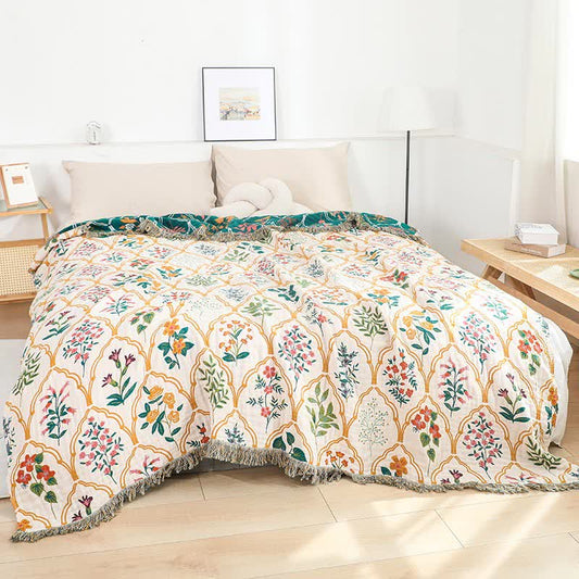 Couette réversible en gaze de coton à motif losanges et fleurs