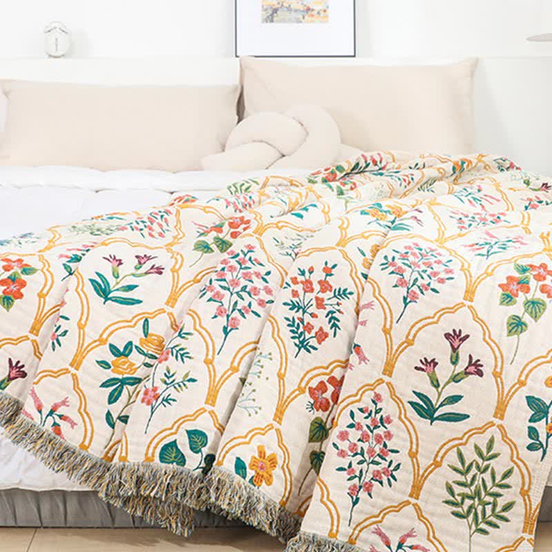 Couette réversible en gaze de coton à motif losanges et fleurs
