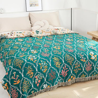 Couette réversible en gaze de coton à motif losanges et fleurs