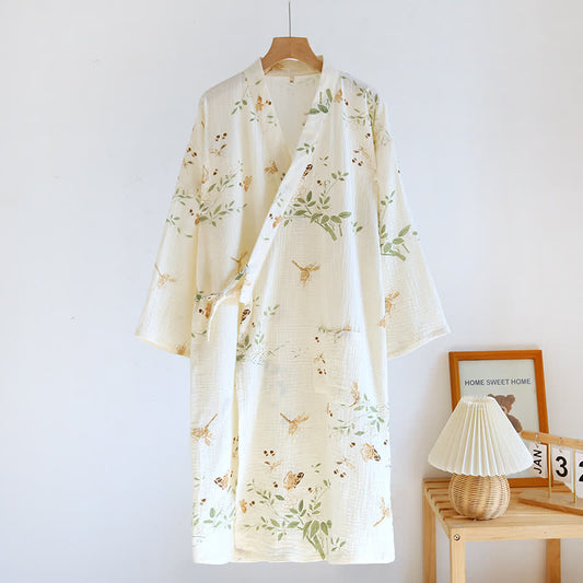 Peignoir pyjama en gaze de coton à motif feuilles