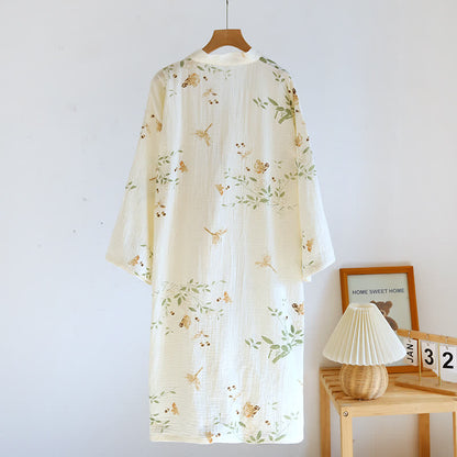 Peignoir pyjama en gaze de coton à motif feuilles