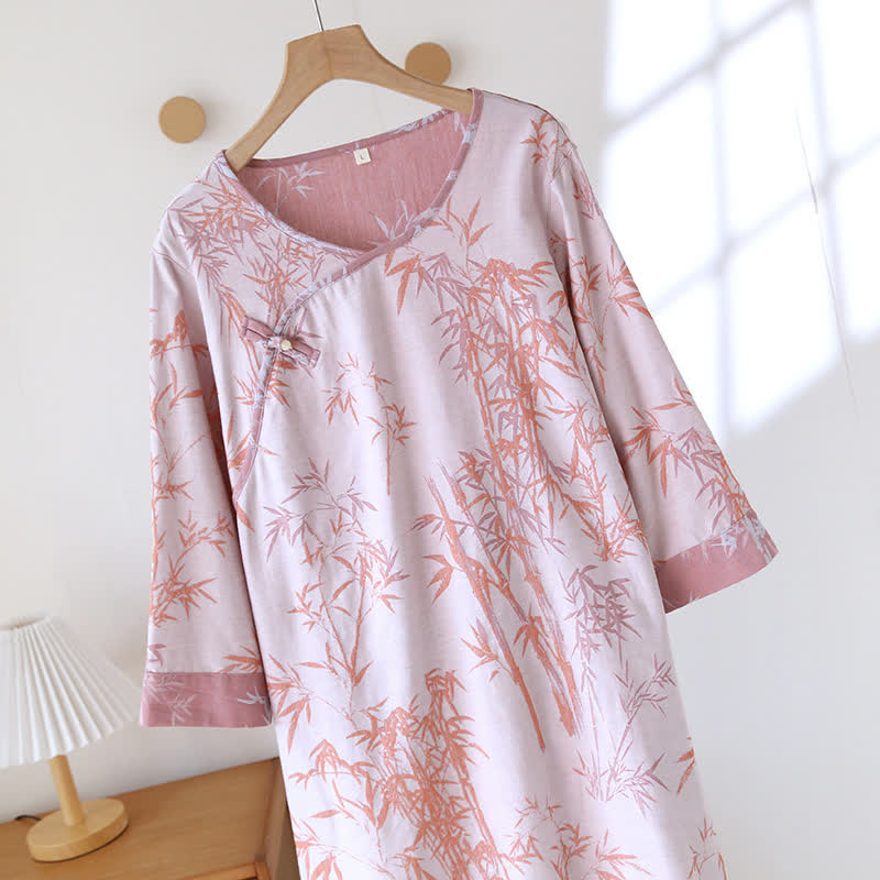 Chemise de nuit vintage en gaze de coton et bambou jacquard