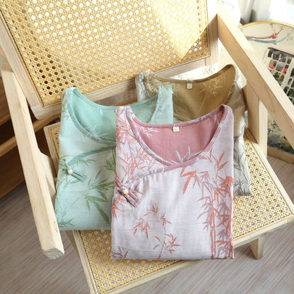 Chemise de nuit vintage en gaze de coton et bambou jacquard