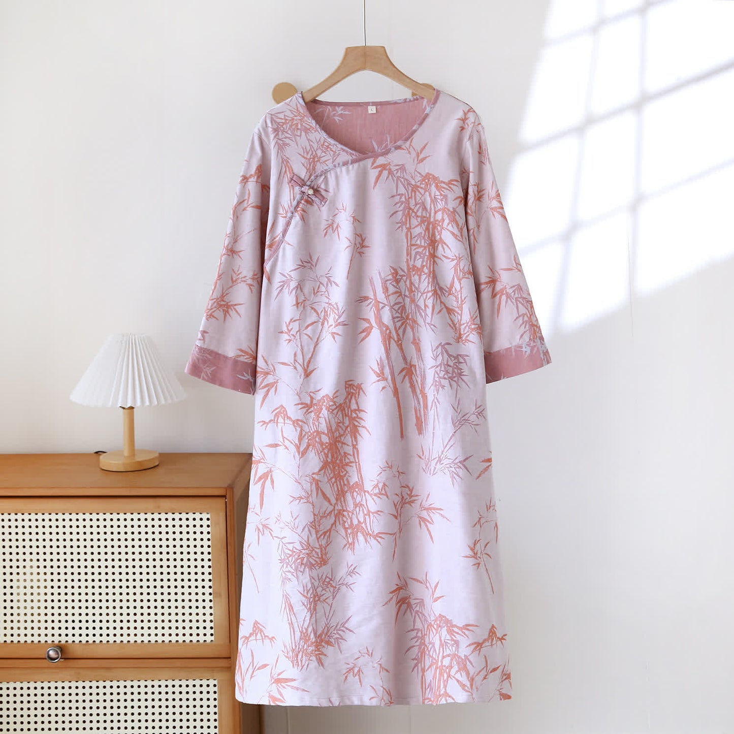 Chemise de nuit vintage en gaze de coton et bambou jacquard