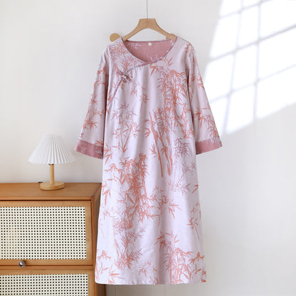 Chemise de nuit vintage en gaze de coton et bambou jacquard