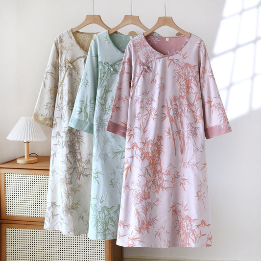 Chemise de nuit vintage en gaze de coton et bambou jacquard